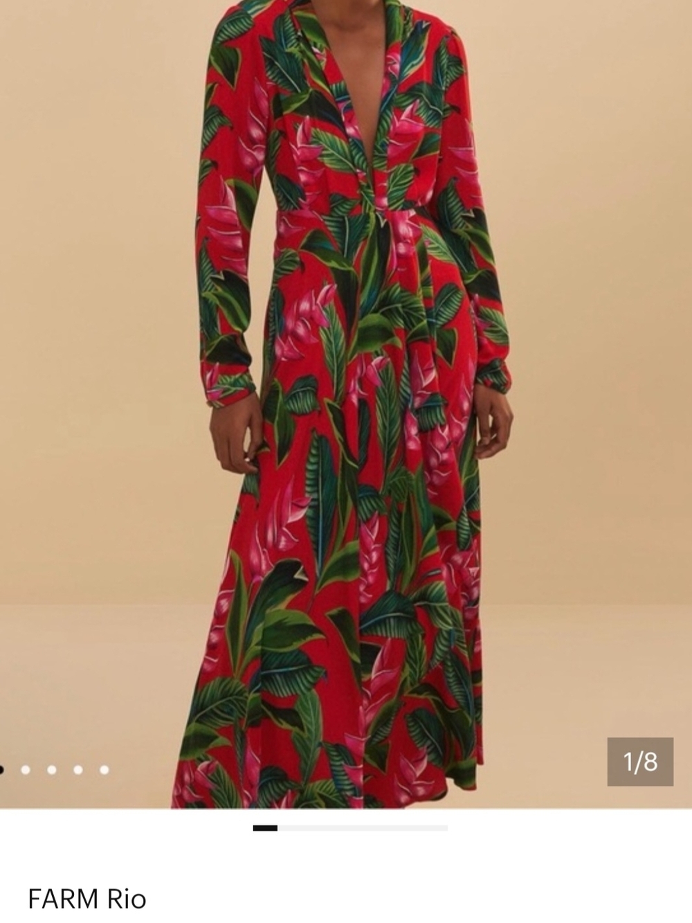 FARM Rio Red Tropical Leaf Maxi Dress